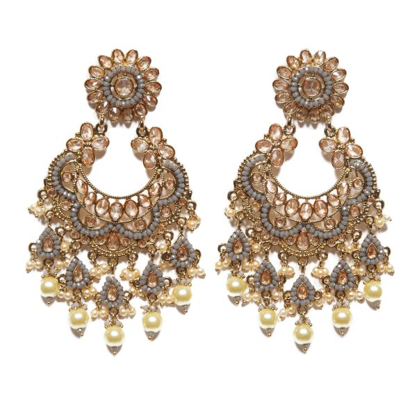 Grey Beaded Crystal Earrings