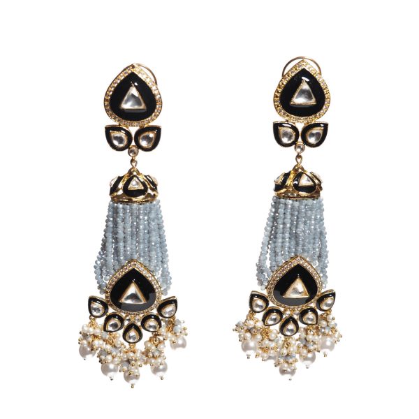 Kundan Black Meena Strand Earrings