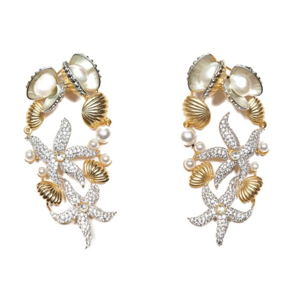 Pearl and Crystal Star Fish Earrings
